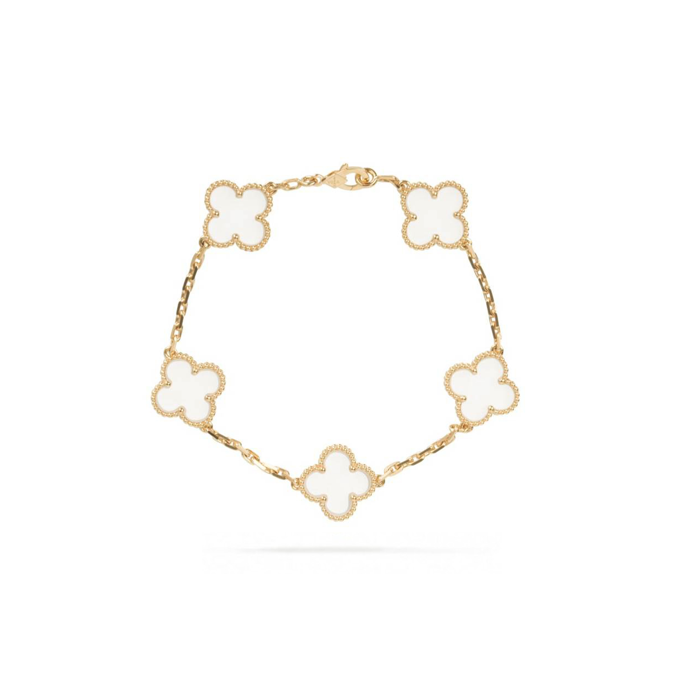 VAN CLEEF ARPELS VINTAGE ALHAMBRA BRACELET, 5 MOTIFS GOLD AND ROCK CRYSTAL
